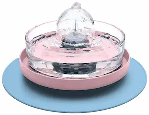 Brook fountain on a pink and blue stand and splash mat