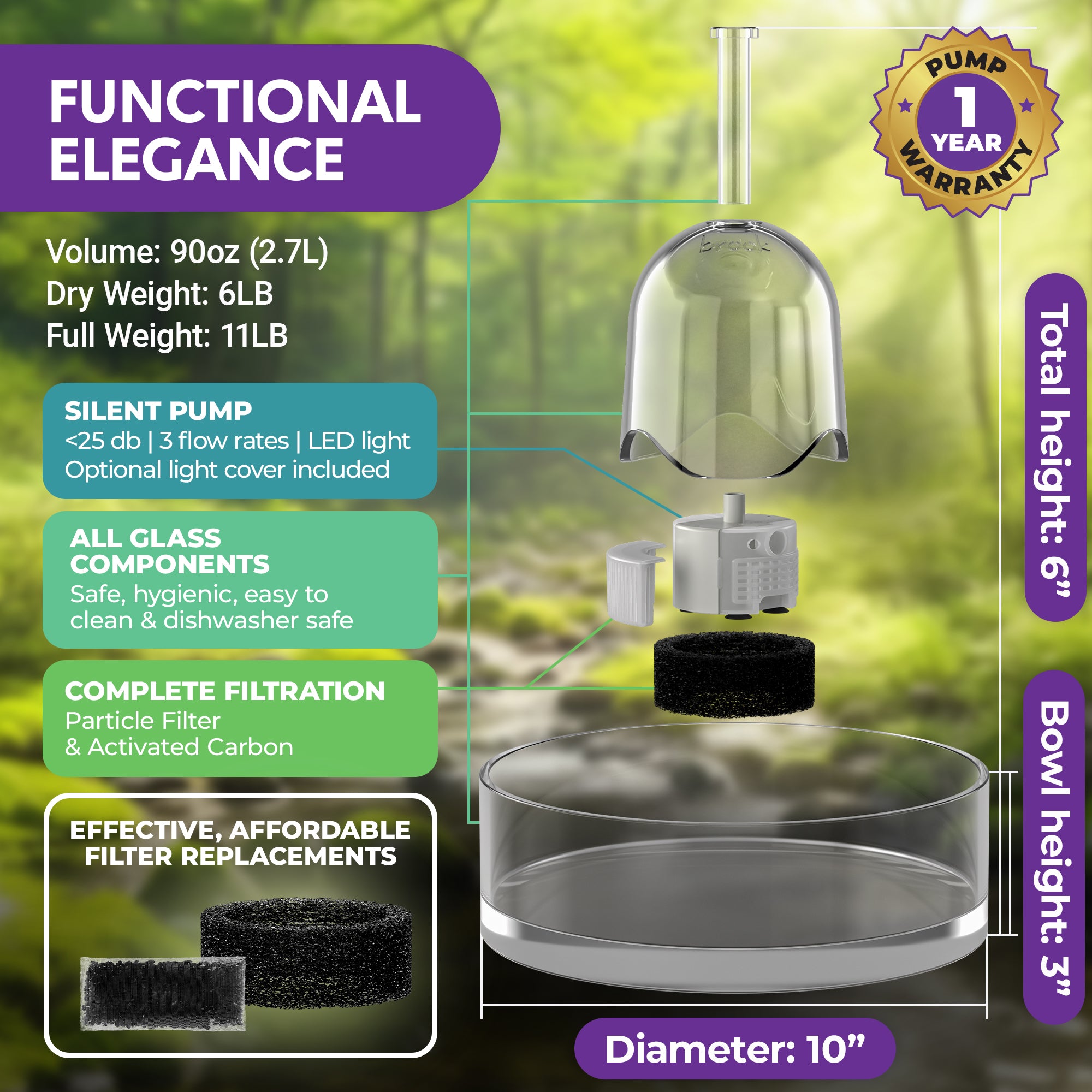 Brook Glass Pet Fountain