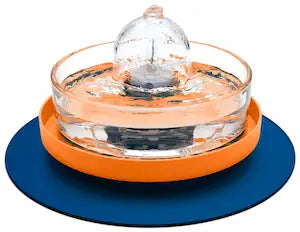Brook fountain on a orange and navy stand and splash mat