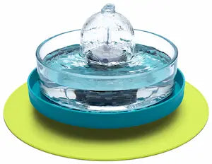 Brook fountain on a teal and lime stand and splash mat