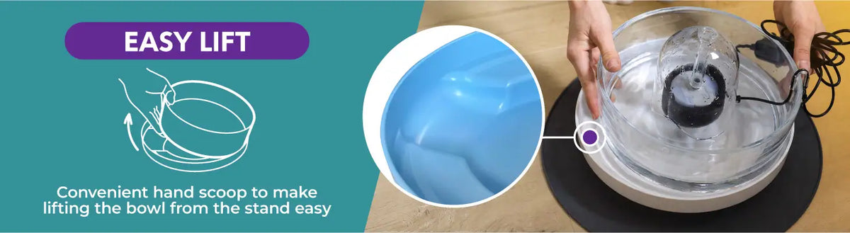 Easy lift: a convenient hand scoop makes lifting the bowl from the stand easy.