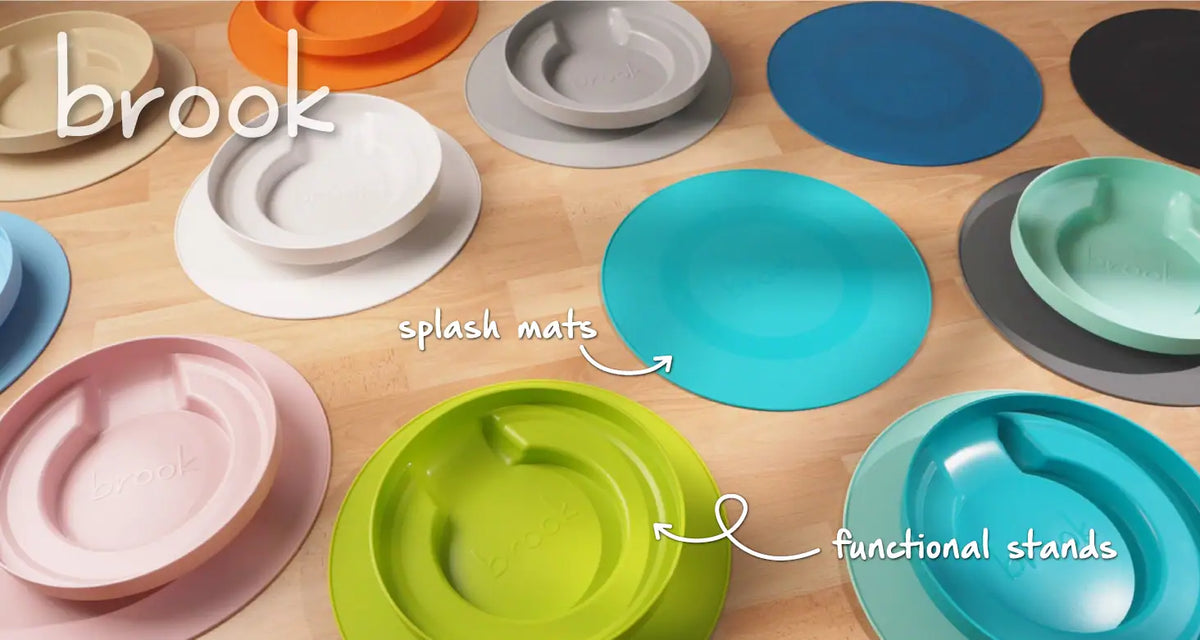 Brook splash mats and functional stands in many colors.