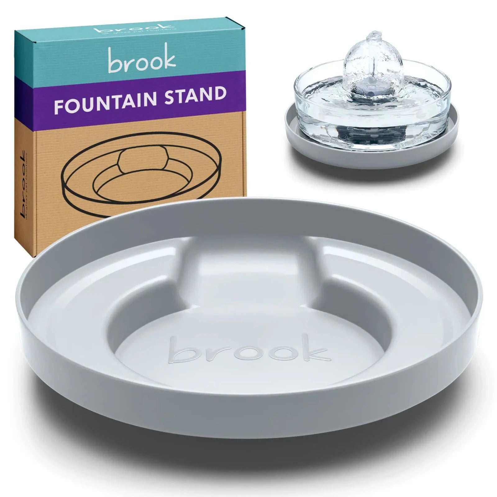 Light Grey Brook Fountain Stand – Carry Tray for Glass Cat & Dog Fountains - Brook