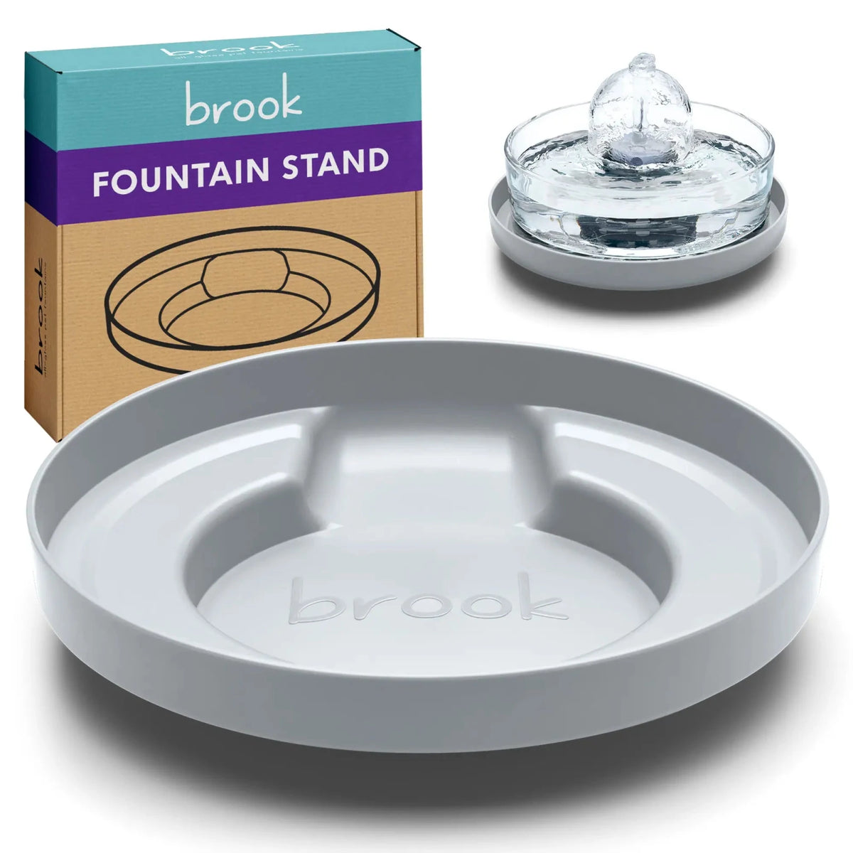 Light Grey Brook Fountain Stand – Carry Tray for Glass Cat & Dog Fountains - Brook