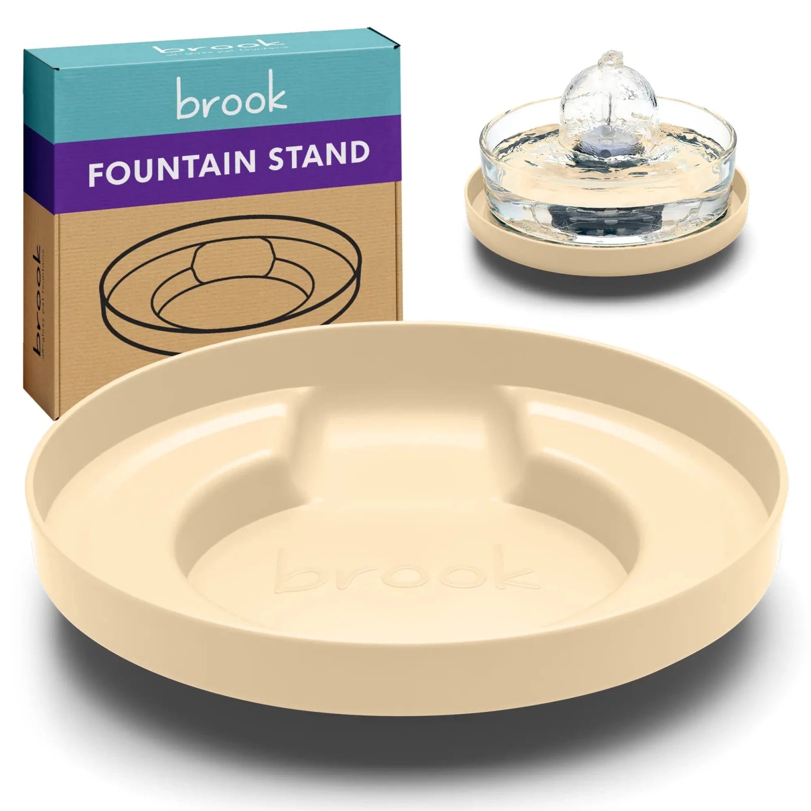Beige. Brook Fountain Stand – Carry Tray for Glass Cat & Dog Fountains - Brook