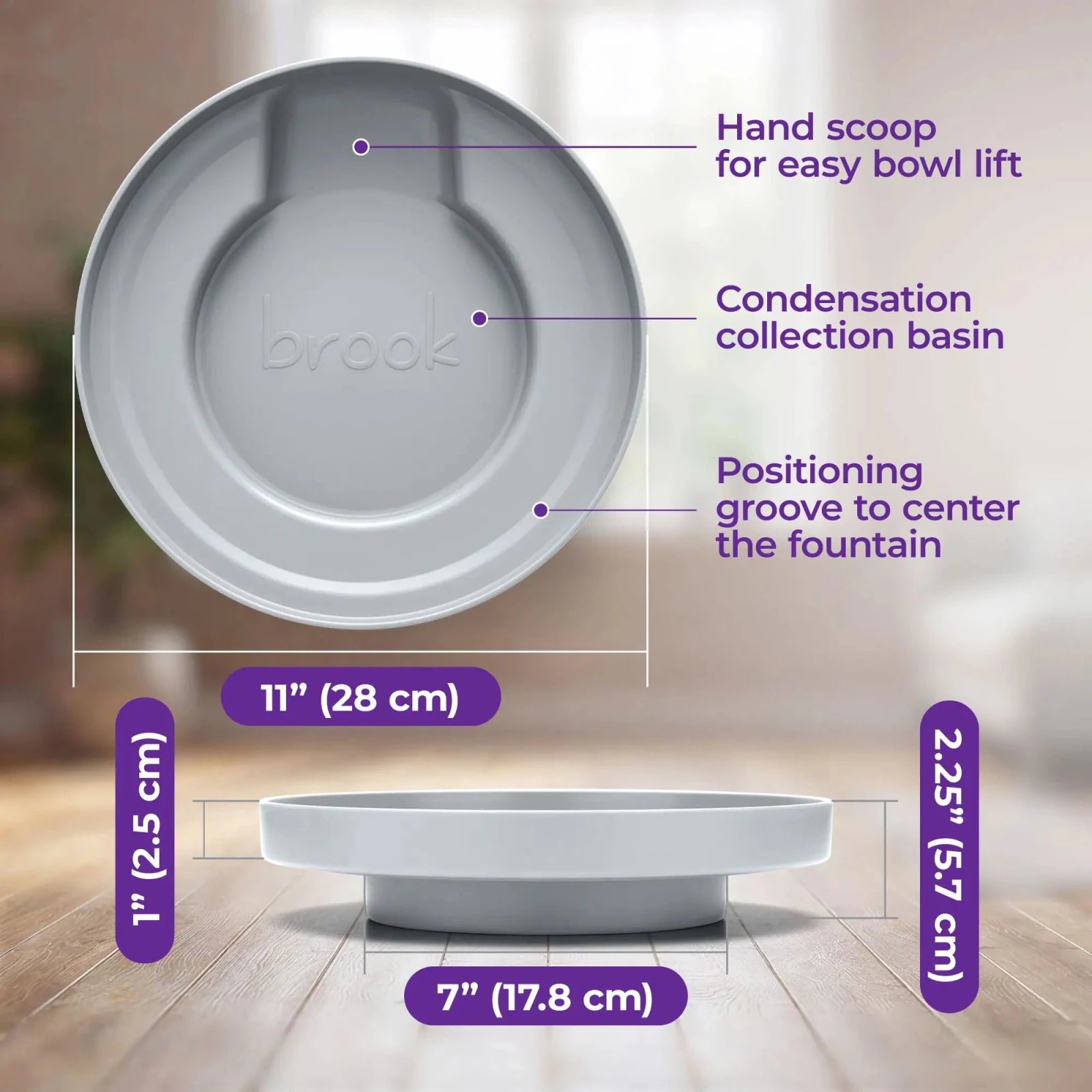 Light Grey Brook Fountain Stand – Carry Tray for Glass Cat & Dog Fountains - Brook