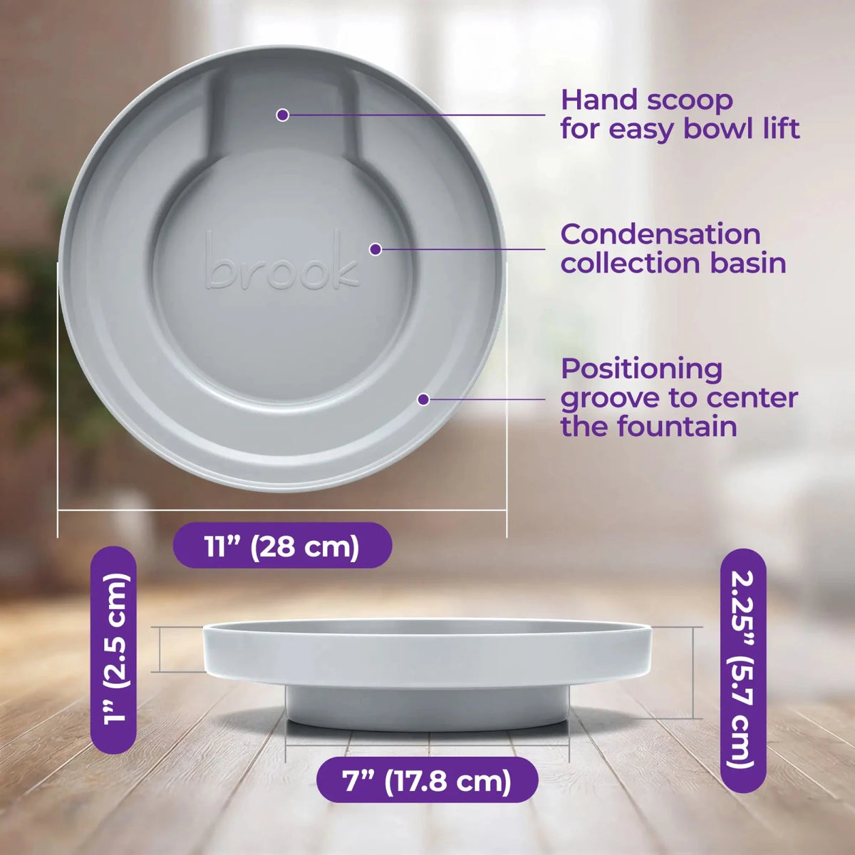 Light Grey Brook Fountain Stand – Carry Tray for Glass Cat & Dog Fountains - Brook