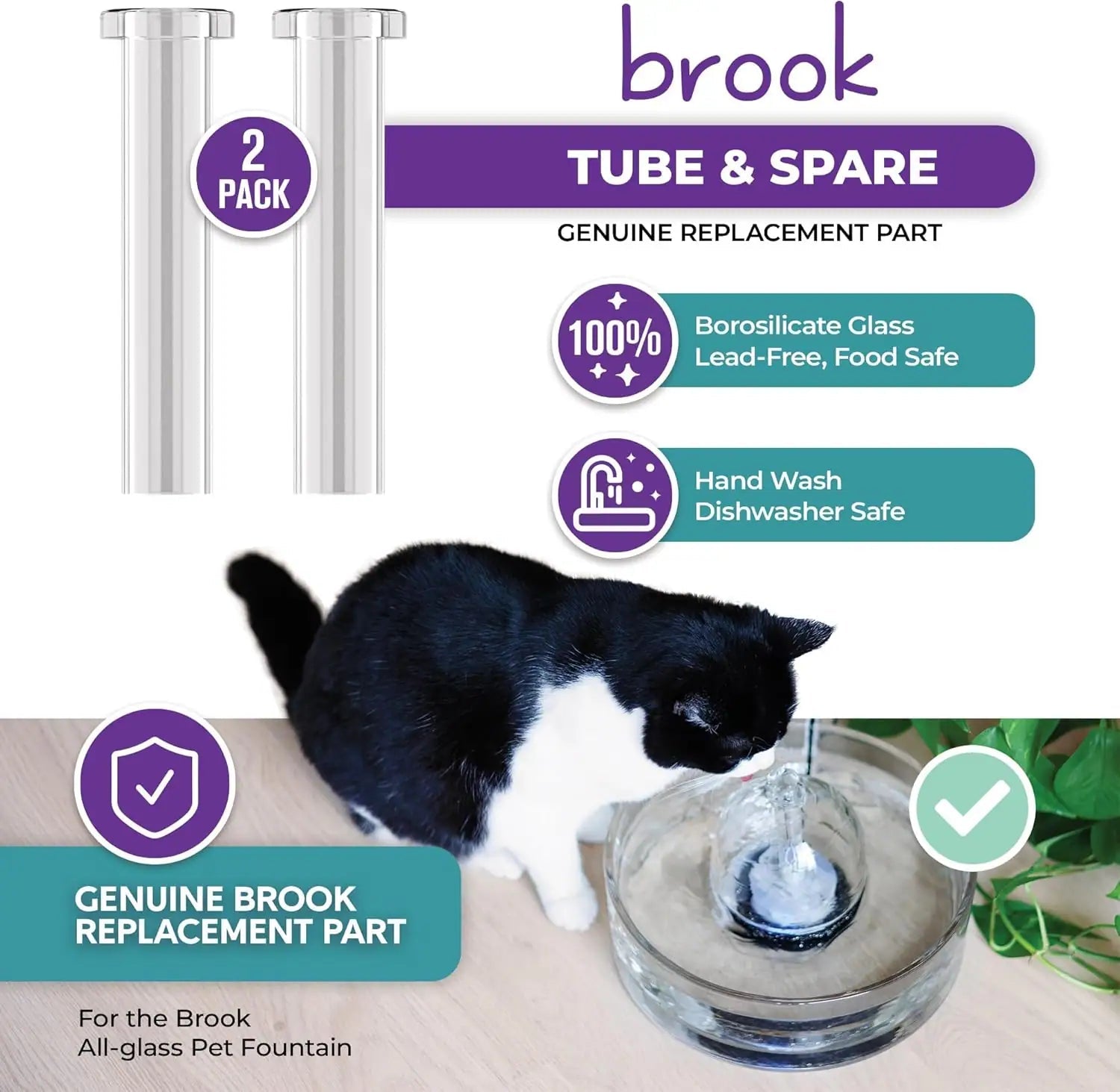 Glass Tube Replacement Part (x2) for Brook Pet Fountains - Brook